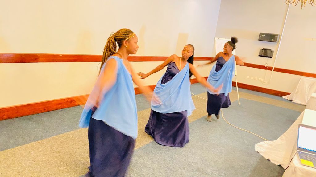 DAFI scholarship programme students performing an East African Dance during the workshop DAFI scholarship programme students performing an East African Dance during the workshop